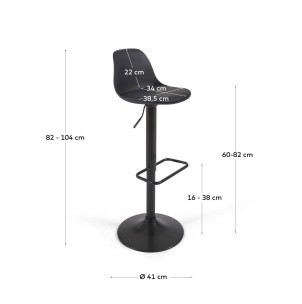 Taburete Orlando - T de piel sintética negro y acero negro mate 60-82 cm - Kave Home 2