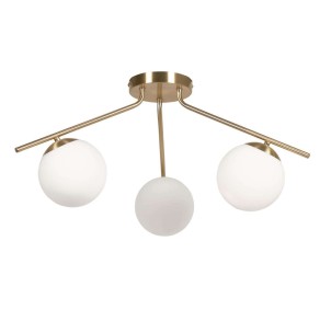 Lámpara de techo Mahala de acero con acabado latón con 3 bolas de cristal glaseado - Kave Home; Vackart. YG0029R53. Los mejores muebles de diseño de la marca Kave Home