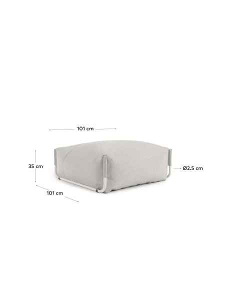 Puf sofá modular 100% para exterior Square gris claro y aluminio blanco 101 x 101 cm - Kave Home