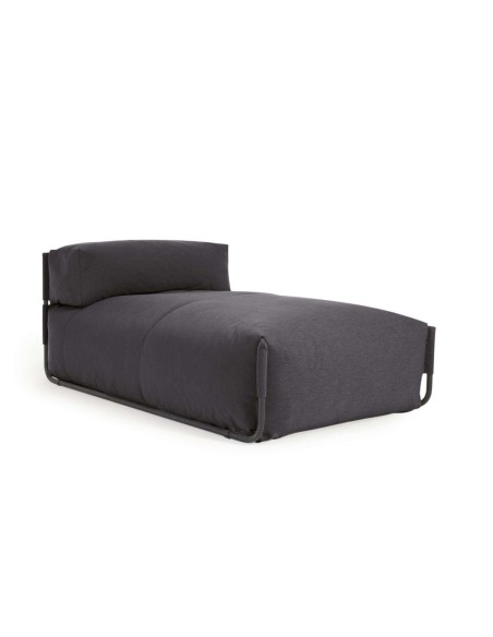 Puf sofá modular longue con respaldo exterior Square gris oscuro aluminio negro 165x101 cm - Kave Home