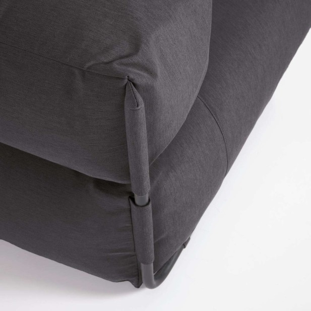 Puf sofá modular longue con respaldo exterior Square gris oscuro aluminio negro 165x101 cm - Kave Home