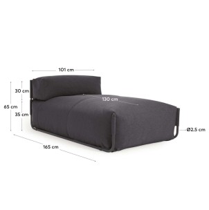 Puf sofá modular longue con respaldo exterior Square gris oscuro aluminio negro 165x101 cm - Kave Home 2