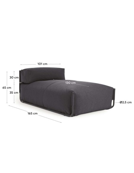 Puf sofá modular longue con respaldo exterior Square gris oscuro aluminio negro 165x101 cm - Kave Home