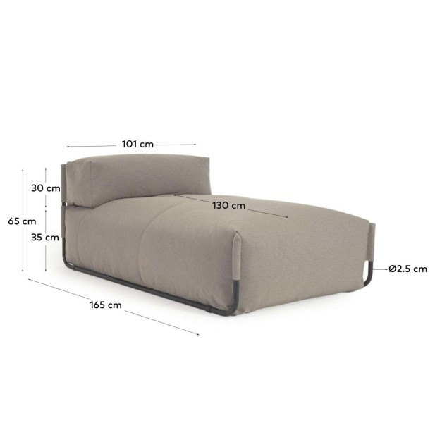 Puf sofá modular longue con respaldo exterior Square verde y aluminio negro 165 x 101 cm  - Kave Home