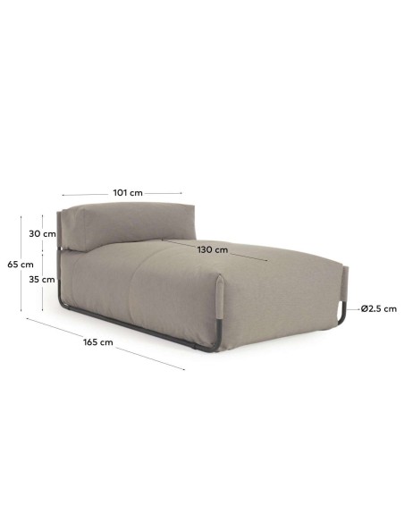 Puf sofá modular longue con respaldo exterior Square verde y aluminio negro 165 x 101 cm - Kave Home