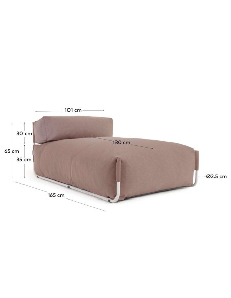 Puf sofá modular longue con respaldo exterior Square terracota y aluminio blanco 165x101cm - Kave Home