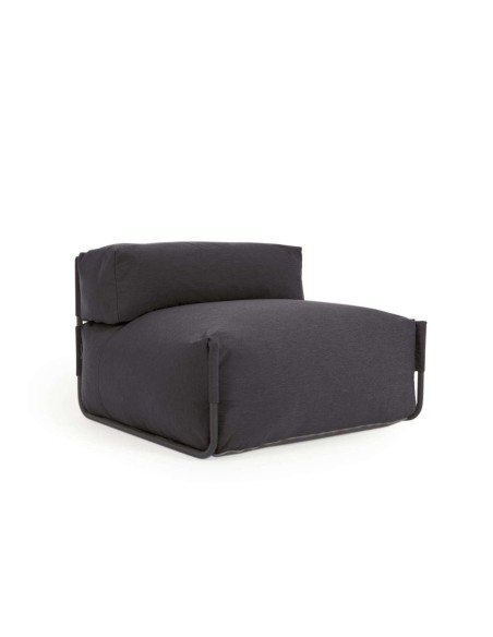 Puf sofá modular con respaldo 100% exterior Square gris oscuro y aluminio negro 101x101 cm - Kave Home