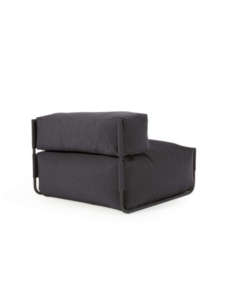 Puf sofá modular con respaldo 100% exterior Square gris oscuro y aluminio negro 101x101 cm - Kave Home