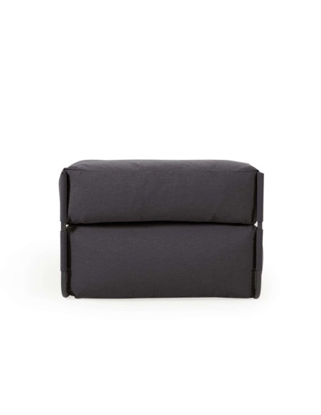 Puf sofá modular con respaldo 100% exterior Square gris oscuro y aluminio negro 101x101 cm - Kave Home