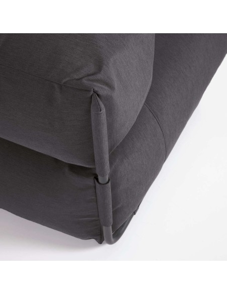 Puf sofá modular con respaldo 100% exterior Square gris oscuro y aluminio negro 101x101 cm - Kave Home