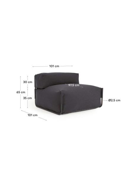 Puf sofá modular con respaldo 100% exterior Square gris oscuro y aluminio negro 101x101 cm - Kave Home