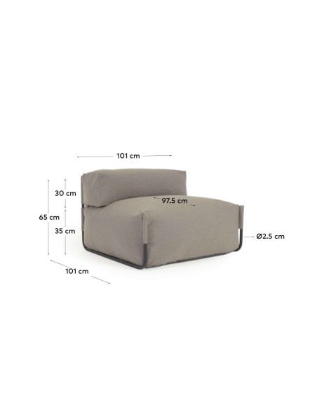 Puf sofá modular con respaldo 100% exterior Square verde y aluminio negro 101 x 101 cm - Kave Home