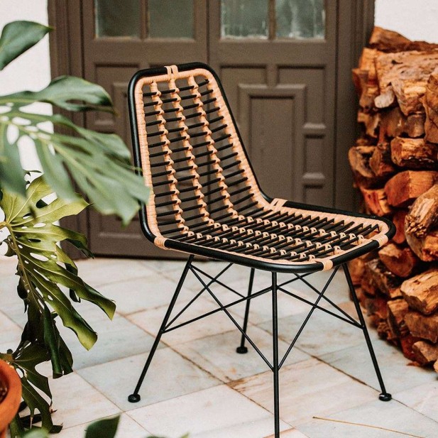 Silla GINO negro ratán sintético, estilo nórdico