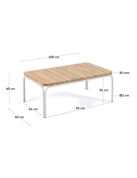Mesa de centro Cailin 100x60cm acacia /acero blanco FSC100% - Kave Home