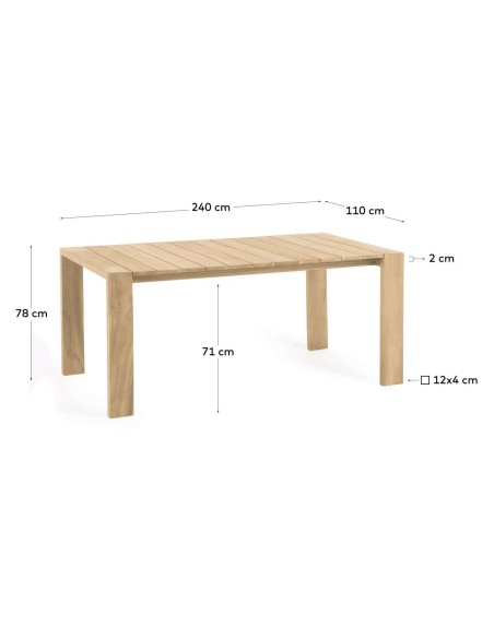 Mesa de exterior Victoire 240 x 110 cm madera maciza de teca - Kave Home