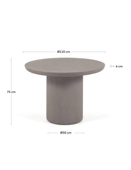 Mesa redonda de exterior Taimi Ø 110 cm cemento - Kave Home
