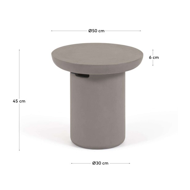 Mesa auxiliar redonda exterior Taimi Ø 50 cm cemento  - Kave Home