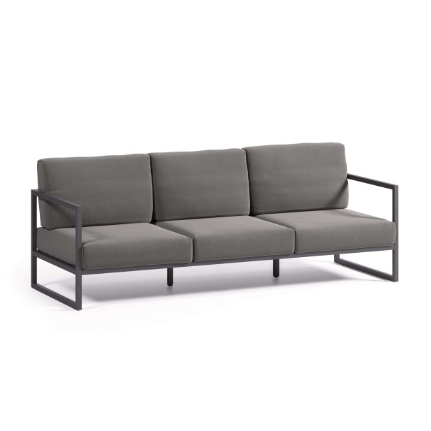 Sofá Comova 3 plazas 222 cm 100% gris oscuro/aluminio negro - Kave Home