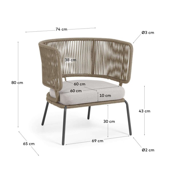 Sillón NADIN cuerda beige/acero galvanizado - Kave Home Sillón NADIN cuerda beige/acero galvanizado - Kave Home