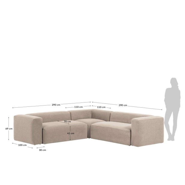 Sofá rinconero Blok 4 plazas beige 290 x 290 cm - Kave Home