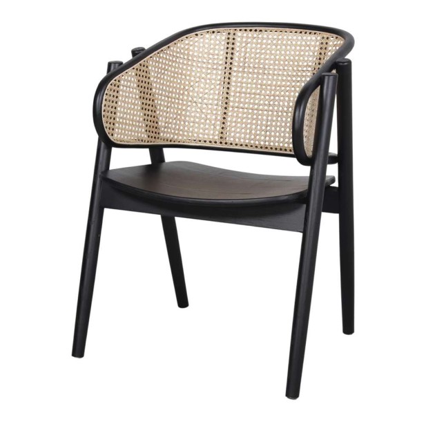 Silla con Brazos YUMAK, Madera Negra / Ratán Natural