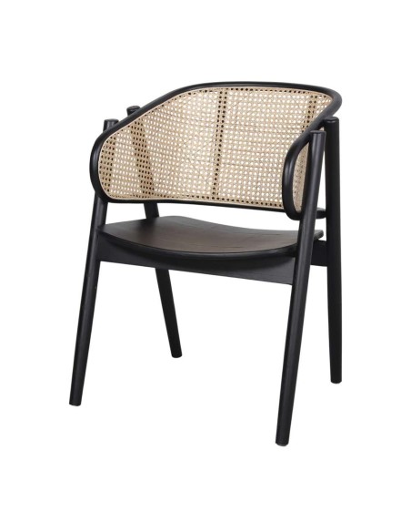 Silla con Brazos YUMAK, Madera Negra / Ratán Natural