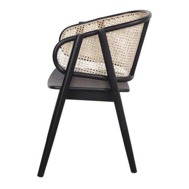 Silla con Brazos YUMAK, Madera Negra / Ratán Natural