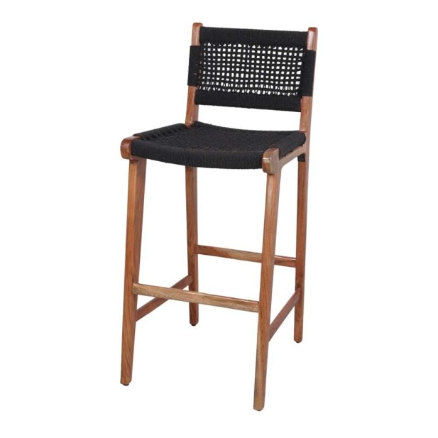 Taburete Alto PATSY 75 cm, Madera Natural / Cuerda Negro