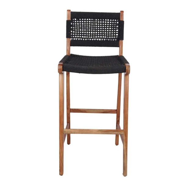 Taburete Alto PATSY 75 cm, Madera Natural / Cuerda Negro Taburete Alto PATSY 75 cm, Madera Natural / Cuerda Negro