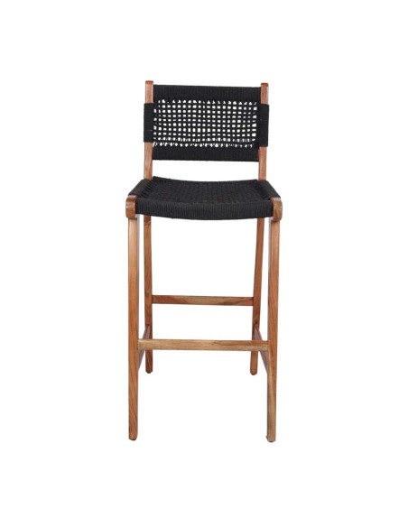 Taburete Alto PATSY 75 cm, Madera Natural / Cuerda Negro