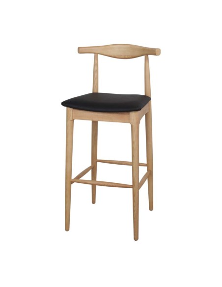 Taburete Alto HANSEN 77 cm, Madera Natural / Polipel Negro. Vackart