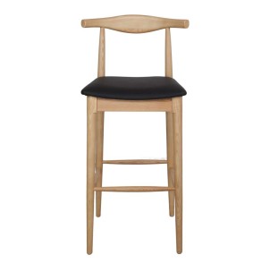 Taburete Alto HANSEN 77 cm, Madera Natural / Polipel Negro. Vackart 2