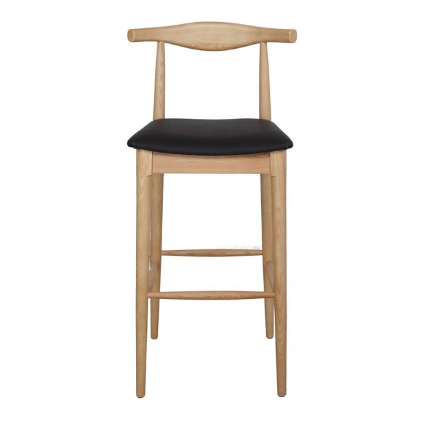 Taburete Alto HANSEN 77 cm, Madera Natural / Polipel Negro. Vackart