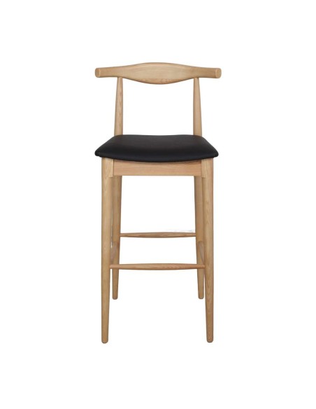 Taburete Alto HANSEN 77 cm, Madera Natural / Polipel Negro. Vackart