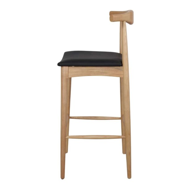 Taburete Alto HANSEN 77 cm, Madera Natural / Polipel Negro. Vackart