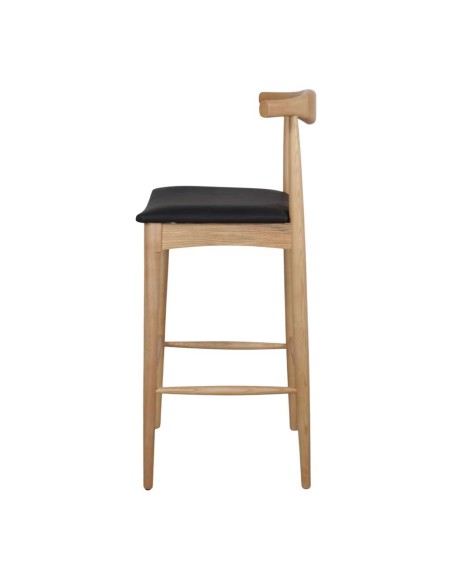 Taburete Alto HANSEN 77 cm, Madera Natural / Polipel Negro. Vackart