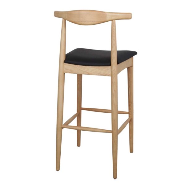 Taburete Alto HANSEN 77 cm, Madera Natural / Polipel Negro. Vackart