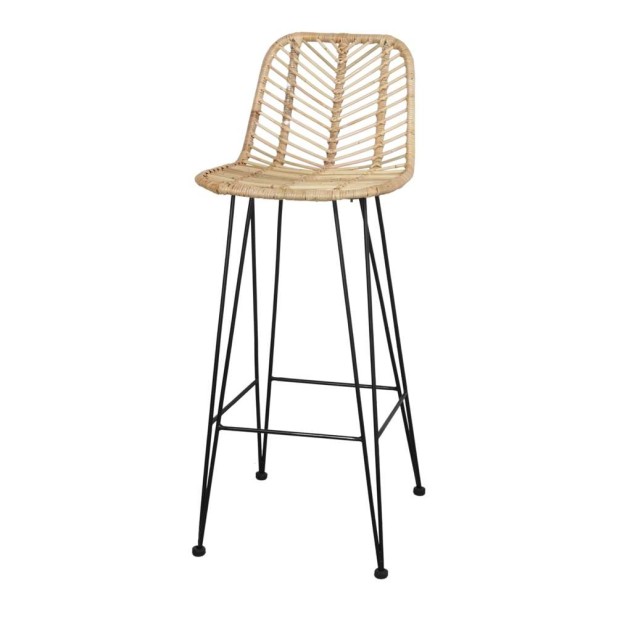 Taburete Alto MEDEA 78 cm, Metal / Ratán Natural. Vackart