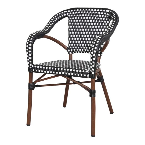 Silla con Brazos IMPERIO, Ratán Negro / Metal Natural. Vackart