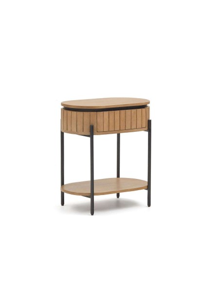 Mesita de noche LICIA 1 cajón 55 x 65 cm mango/metal negro  - Kave Home