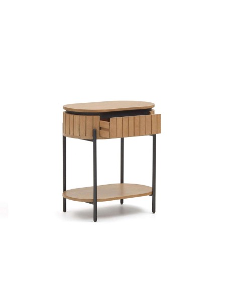 Mesita de noche LICIA 1 cajón 55 x 65 cm mango/metal negro  - Kave Home