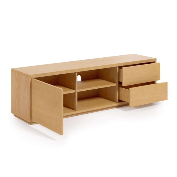 Mueble TV ABILEN 1 puerta y 2 cajones 150 x 44 cm roble FSC 100% - Kave Home