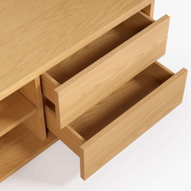 Mueble TV ABILEN 1 puerta y 2 cajones 150 x 44 cm roble FSC 100% - Kave Home