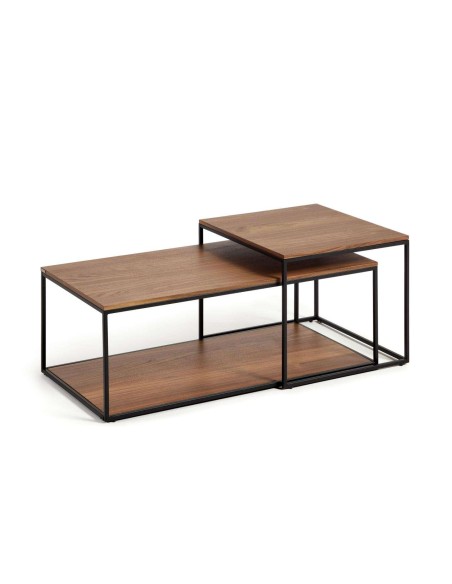 Set Yoana 2 mesas de centro nido nogal/metal negro - Kave Home