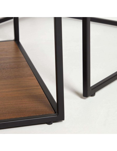 Set Yoana 2 mesas de centro nido nogal/metal negro - Kave Home