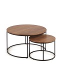 Set Yoana 2 mesas auxiliares nido Ø 80 cm/Ø 50 nogal/metal negro - Kave Home