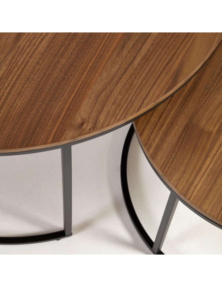 Set Yoana 2 mesas auxiliares nido Ø 80 cm/Ø 50 nogal/metal negro - Kave Home