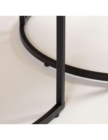 Set Yoana 2 mesas auxiliares nido Ø 80 cm/Ø 50 nogal/metal negro - Kave Home