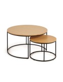 Set Yoana 2 mesas auxiliares nido Ø 80 cm/Ø 50 roble/metal negro - Kave Home