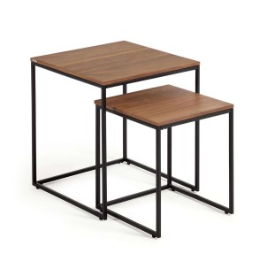 Set Yoana 2 mesas auxiliares nido nogal/metal negro - Kave Home. T0600007MM41. Vackart, tu tienda de diseño